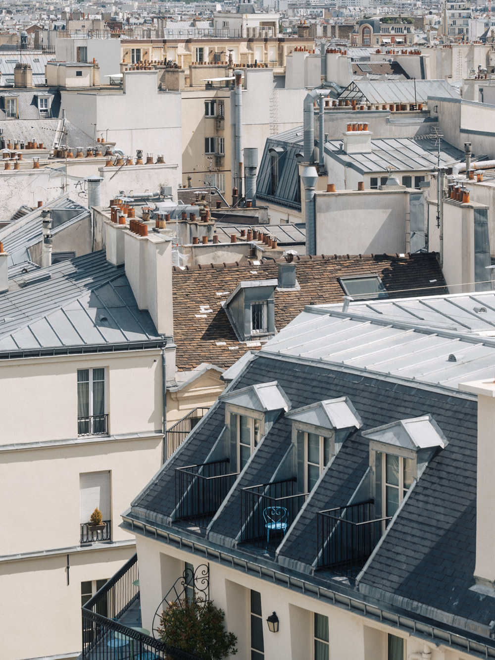 Paris rooftop bar at sunset